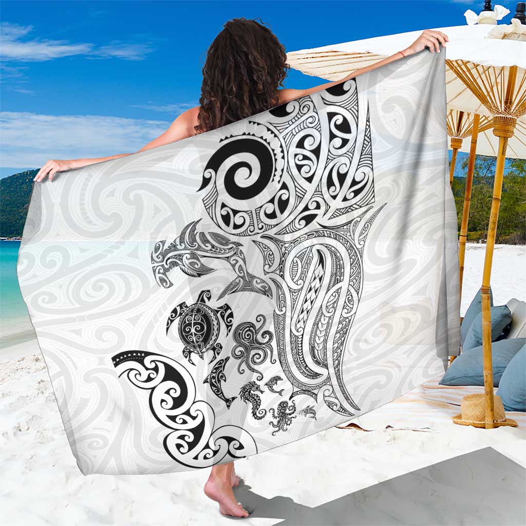 New Zealand Sea Animals with Maori Tribal Tattoo Sarong White Color LT03 One Size 44 x 66 inches White - Polynesian Pride