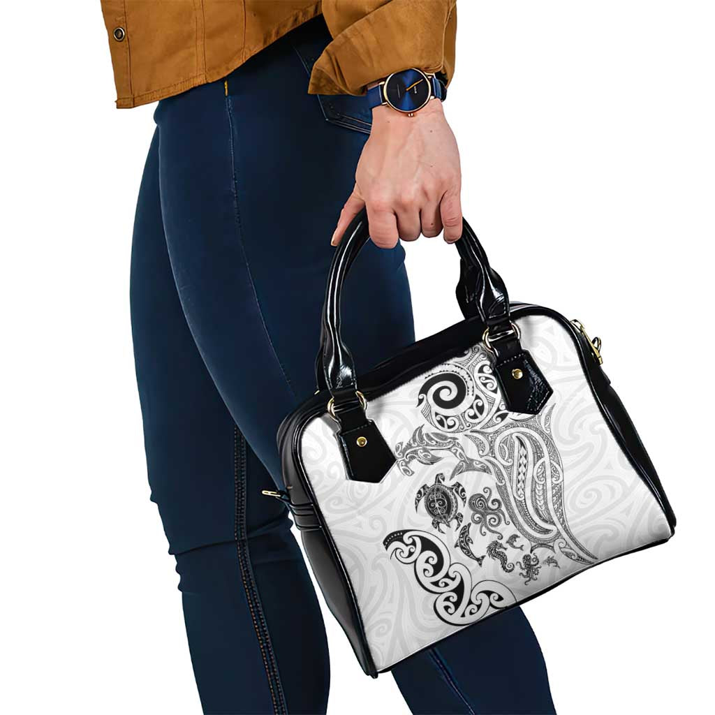 New Zealand Sea Animals with Maori Tribal Tattoo Shoulder Handbag White Color LT03 - Polynesian Pride