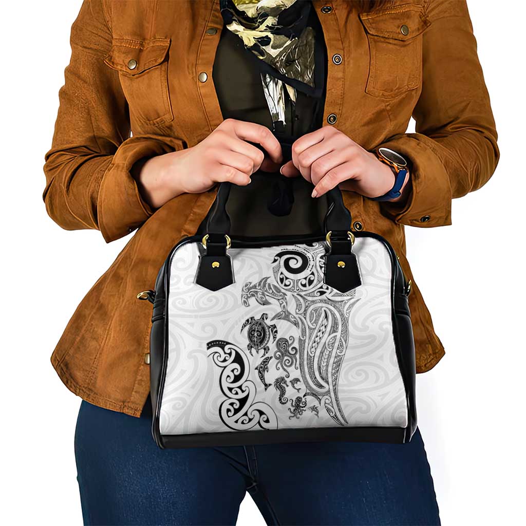 New Zealand Sea Animals with Maori Tribal Tattoo Shoulder Handbag White Color LT03 - Polynesian Pride