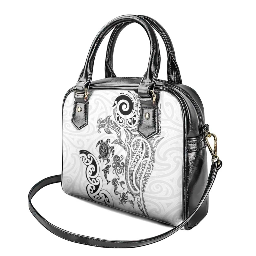 New Zealand Sea Animals with Maori Tribal Tattoo Shoulder Handbag White Color LT03 - Polynesian Pride