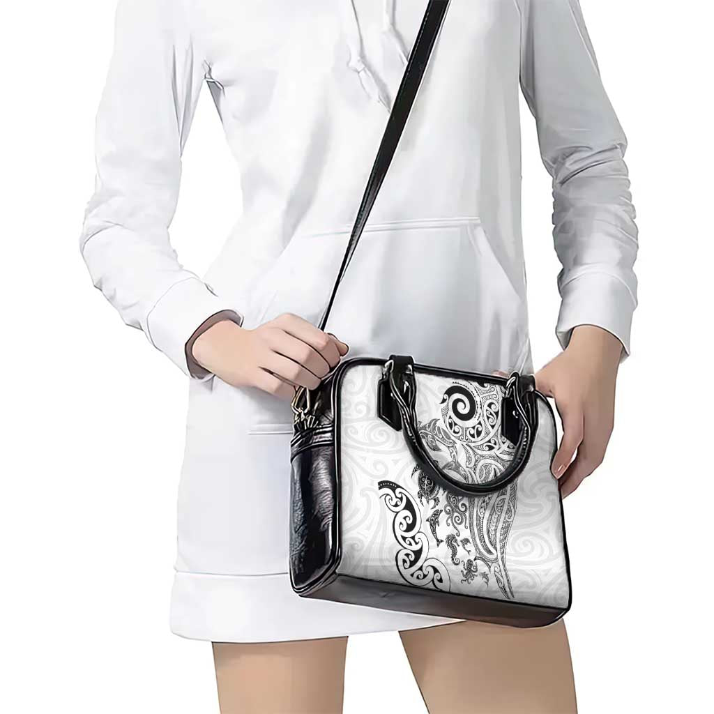 New Zealand Sea Animals with Maori Tribal Tattoo Shoulder Handbag White Color LT03 - Polynesian Pride