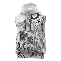 New Zealand Sea Animals with Maori Tribal Tattoo Sleeveless Hoodie White Color