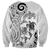 New Zealand Sea Animals with Maori Tribal Tattoo Sweatshirt White Color