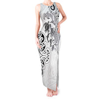 New Zealand Sea Animals with Maori Tribal Tattoo Tank Maxi Dress White Color