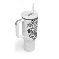 New Zealand Sea Animals with Maori Tribal Tattoo Tumbler With Handle White Color