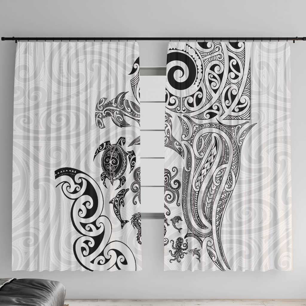New Zealand Sea Animals with Maori Tribal Tattoo Window Curtain White Color LT03 With Hooks White - Polynesian Pride