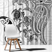 New Zealand Sea Animals with Maori Tribal Tattoo Window Curtain White Color LT03 - Polynesian Pride