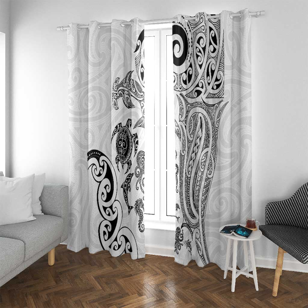 New Zealand Sea Animals with Maori Tribal Tattoo Window Curtain White Color LT03 With Grommets White - Polynesian Pride