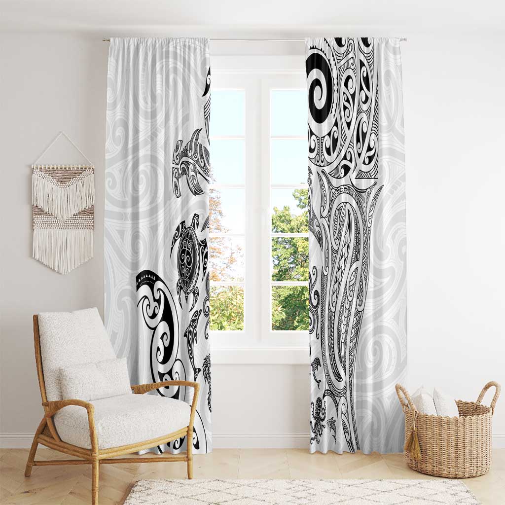 New Zealand Sea Animals with Maori Tribal Tattoo Window Curtain White Color LT03 - Polynesian Pride