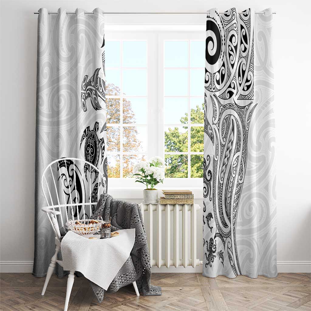 New Zealand Sea Animals with Maori Tribal Tattoo Window Curtain White Color LT03 - Polynesian Pride