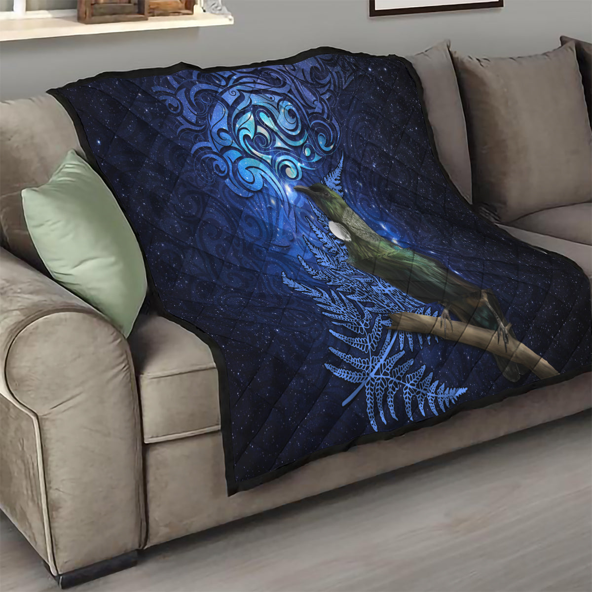 New Zealand Tui Bird Matariki Quilt Maori New Year with Galaxy Fern