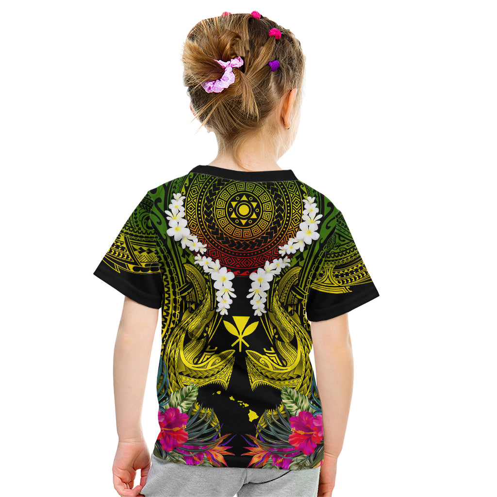 Hawaii Kanaka Maoli Kid T Shirt Double Shark and Hibiscus Flowers
