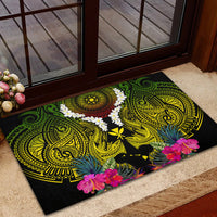 Hawaii Kanaka Maoli Rubber Doormat Double Shark and Hibiscus Flowers