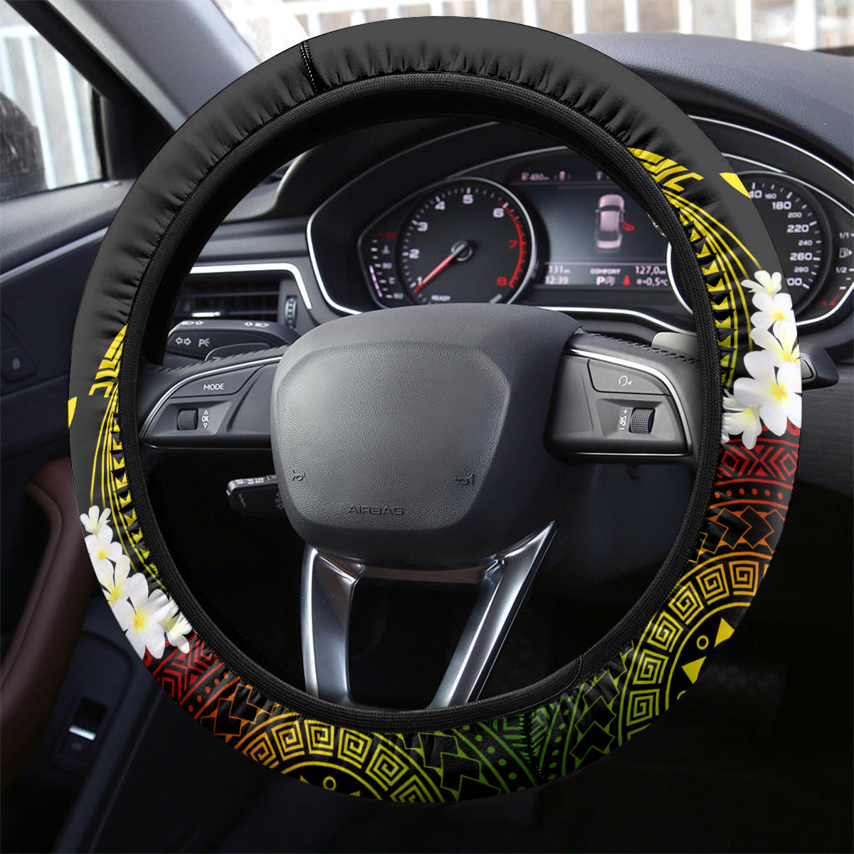Hawaii Kanaka Maoli Steering Wheel Cover Double Shark and Hibiscus Flowers
