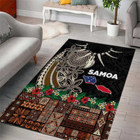 Samoa Siapo Polynesian Art Area Rug Tropical Flowers and Tatau Pattern Brown