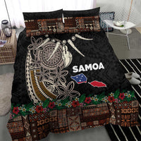 Samoa Siapo Polynesian Art Bedding Set Tropical Flowers and Tatau Pattern Brown