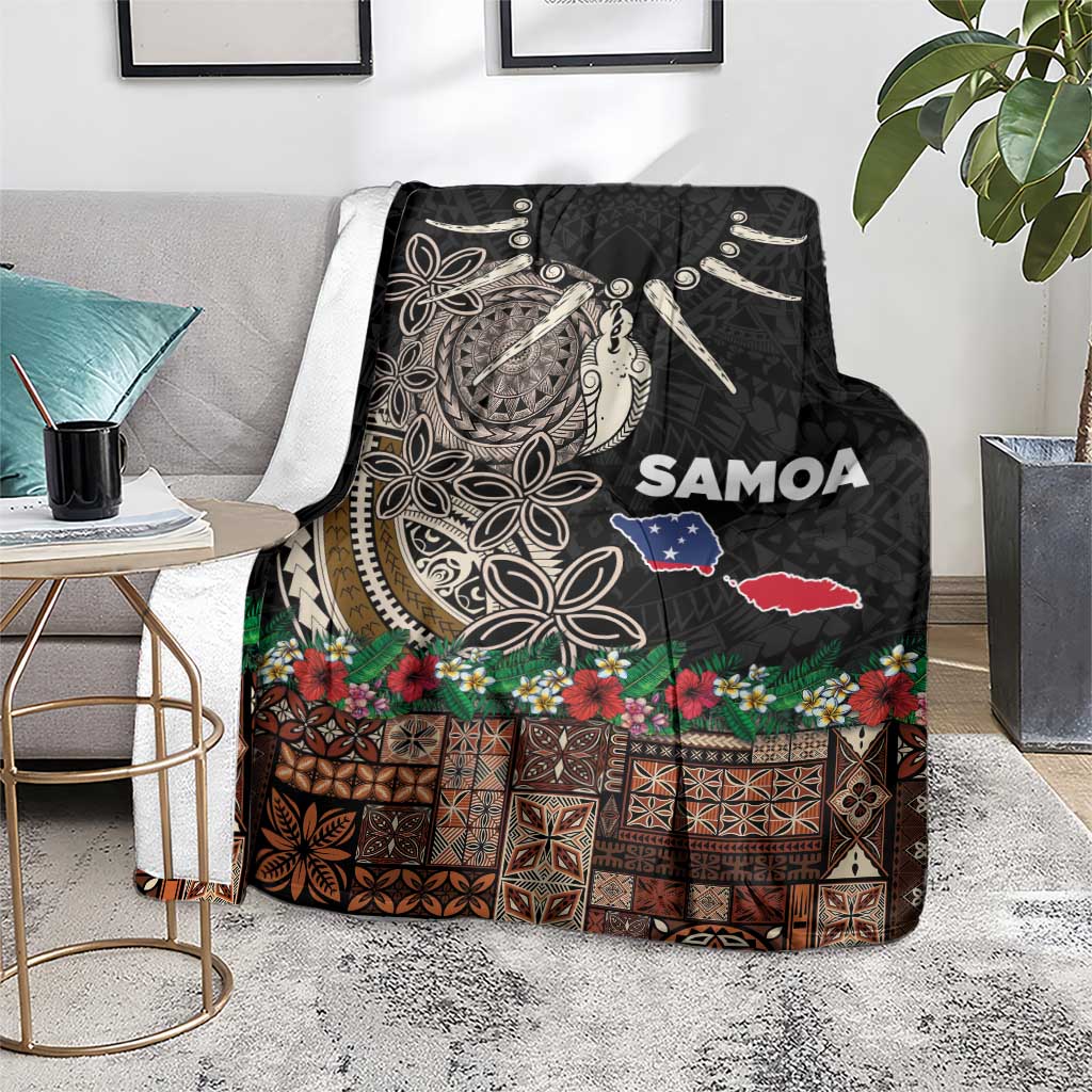 Samoa Siapo Polynesian Art Blanket Tropical Flowers and Tatau Pattern Brown