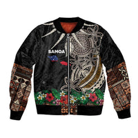 Samoa Siapo Polynesian Art Bomber Jacket Tropical Flowers and Tatau Pattern Brown