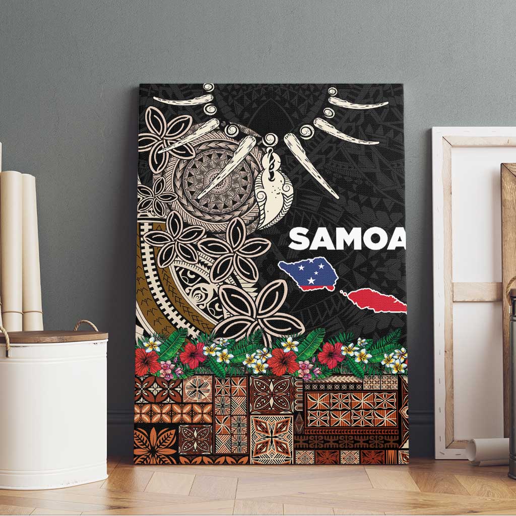 Samoa Siapo Polynesian Art Canvas Wall Art Tropical Flowers and Tatau Pattern Brown