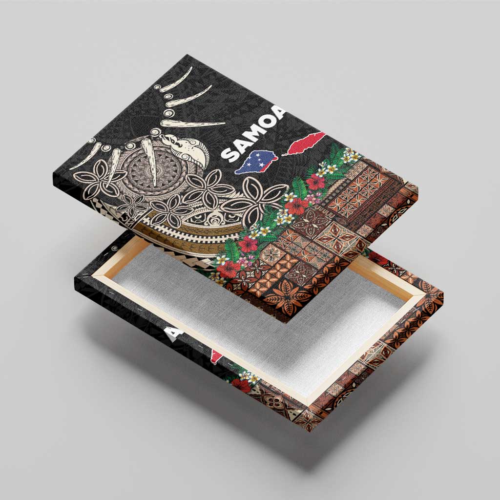 Samoa Siapo Polynesian Art Canvas Wall Art Tropical Flowers and Tatau Pattern Brown