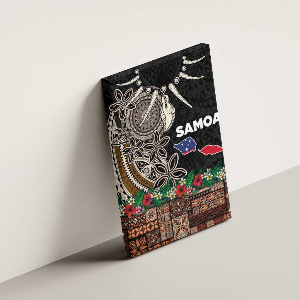 Samoa Siapo Polynesian Art Canvas Wall Art Tropical Flowers and Tatau Pattern Brown