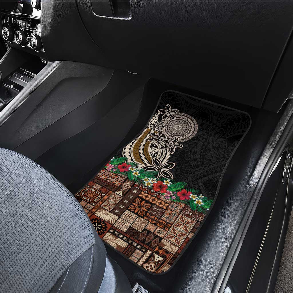 Samoa Siapo Polynesian Art Car Mats Tropical Flowers and Tatau Pattern Brown