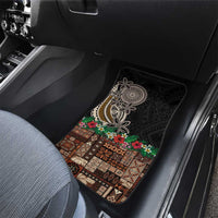 Samoa Siapo Polynesian Art Car Mats Tropical Flowers and Tatau Pattern Brown