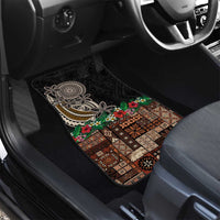 Samoa Siapo Polynesian Art Car Mats Tropical Flowers and Tatau Pattern Brown