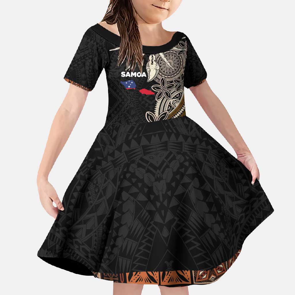 Samoa Siapo Polynesian Art Family Matching Long Sleeve Bodycon Dress and Hawaiian Shirt Tropical Flowers and Tatau Pattern Brown