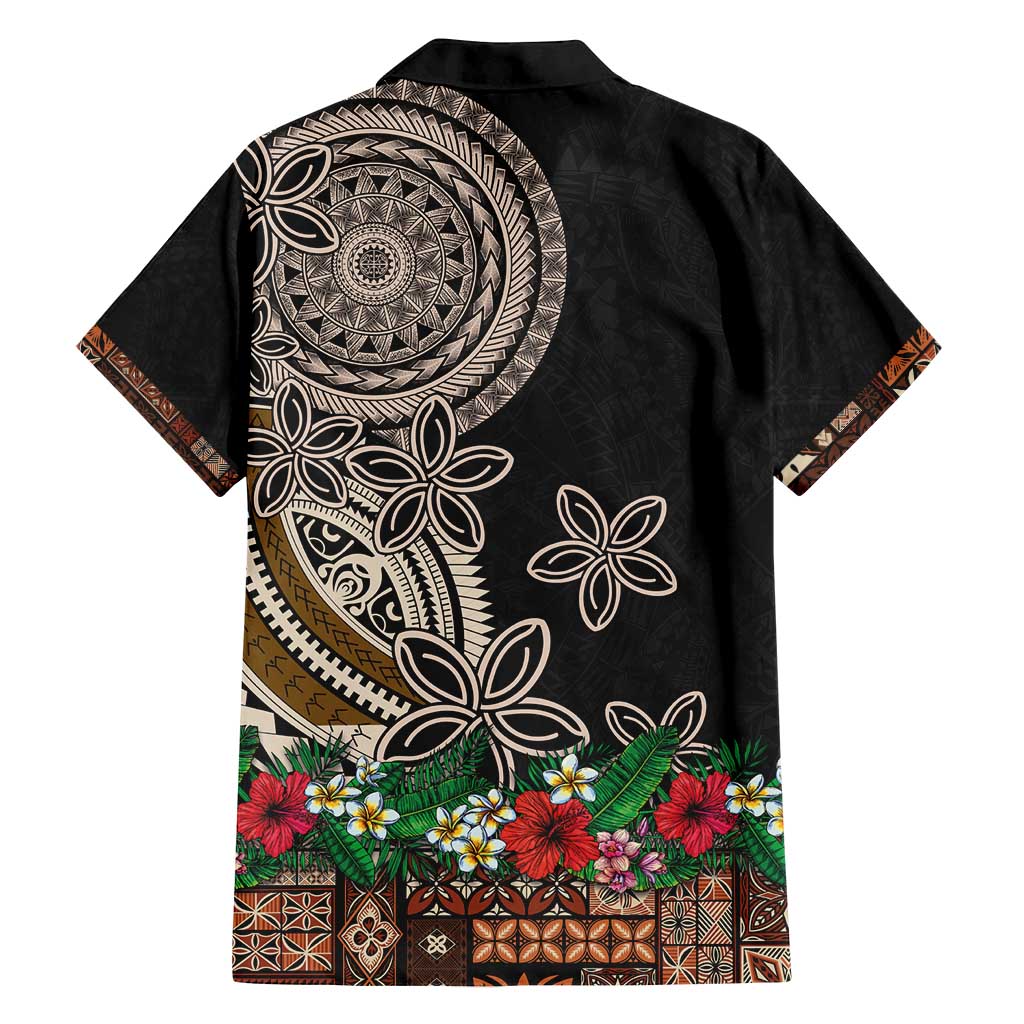 Samoa Siapo Polynesian Art Family Matching Long Sleeve Bodycon Dress and Hawaiian Shirt Tropical Flowers and Tatau Pattern Brown