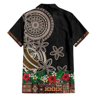 Samoa Siapo Polynesian Art Family Matching Long Sleeve Bodycon Dress and Hawaiian Shirt Tropical Flowers and Tatau Pattern Brown