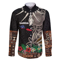 Samoa Siapo Polynesian Art Family Matching Off Shoulder Maxi Dress and Hawaiian Shirt Tropical Flowers and Tatau Pattern Brown
