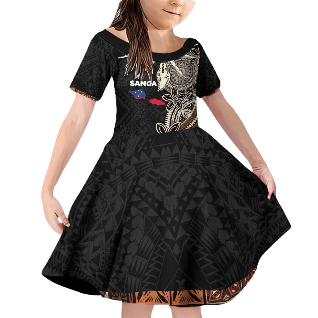 Samoa Siapo Polynesian Art Family Matching Off Shoulder Short Dress and Hawaiian Shirt Tropical Flowers and Tatau Pattern Brown