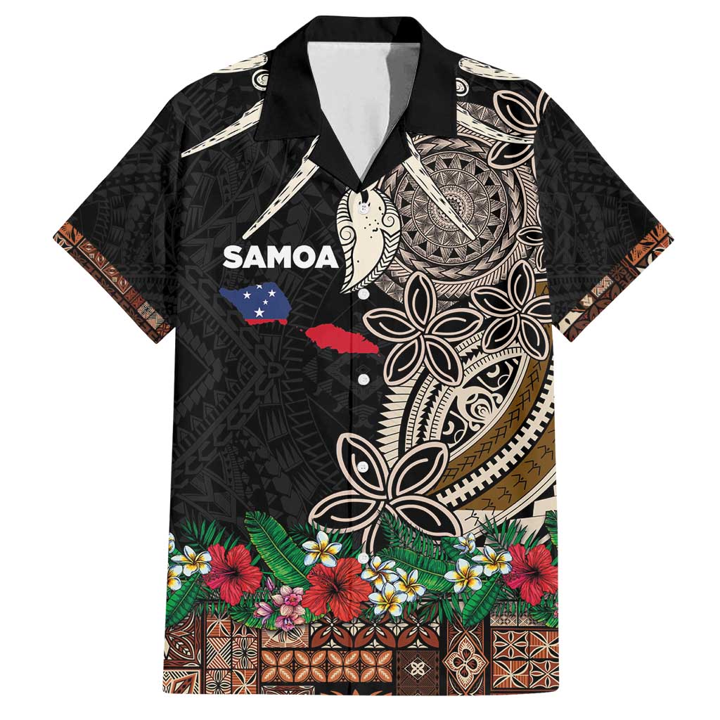 Samoa Siapo Polynesian Art Family Matching Off Shoulder Short Dress and Hawaiian Shirt Tropical Flowers and Tatau Pattern Brown