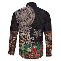 Samoa Siapo Polynesian Art Family Matching Summer Maxi Dress and Hawaiian Shirt Tropical Flowers and Tatau Pattern Brown