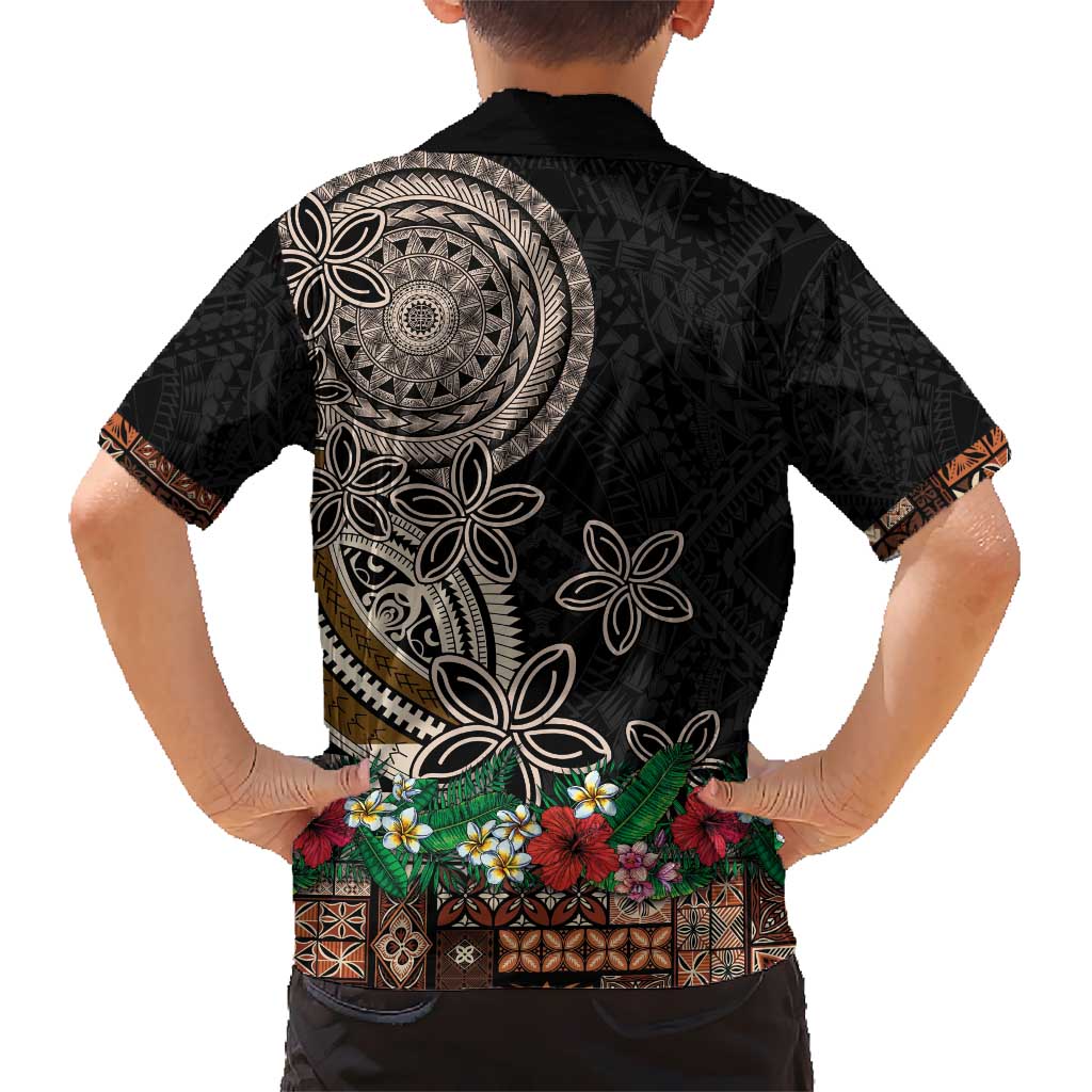 Samoa Siapo Polynesian Art Kid Hawaiian Shirt Tropical Flowers and Tatau Pattern Brown LT03 - Polynesian Pride