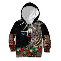 Samoa Siapo Polynesian Art Kid Hoodie Tropical Flowers and Tatau Pattern Brown LT03 Hoodie Brown - Polynesian Pride