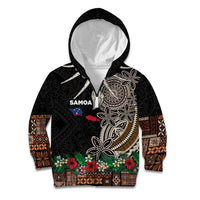 Samoa Siapo Polynesian Art Kid Hoodie Tropical Flowers and Tatau Pattern Brown LT03 Zip Hoodie Brown - Polynesian Pride