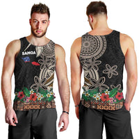 Samoa Siapo Polynesian Art Men Tank Top Tropical Flowers and Tatau Pattern Brown