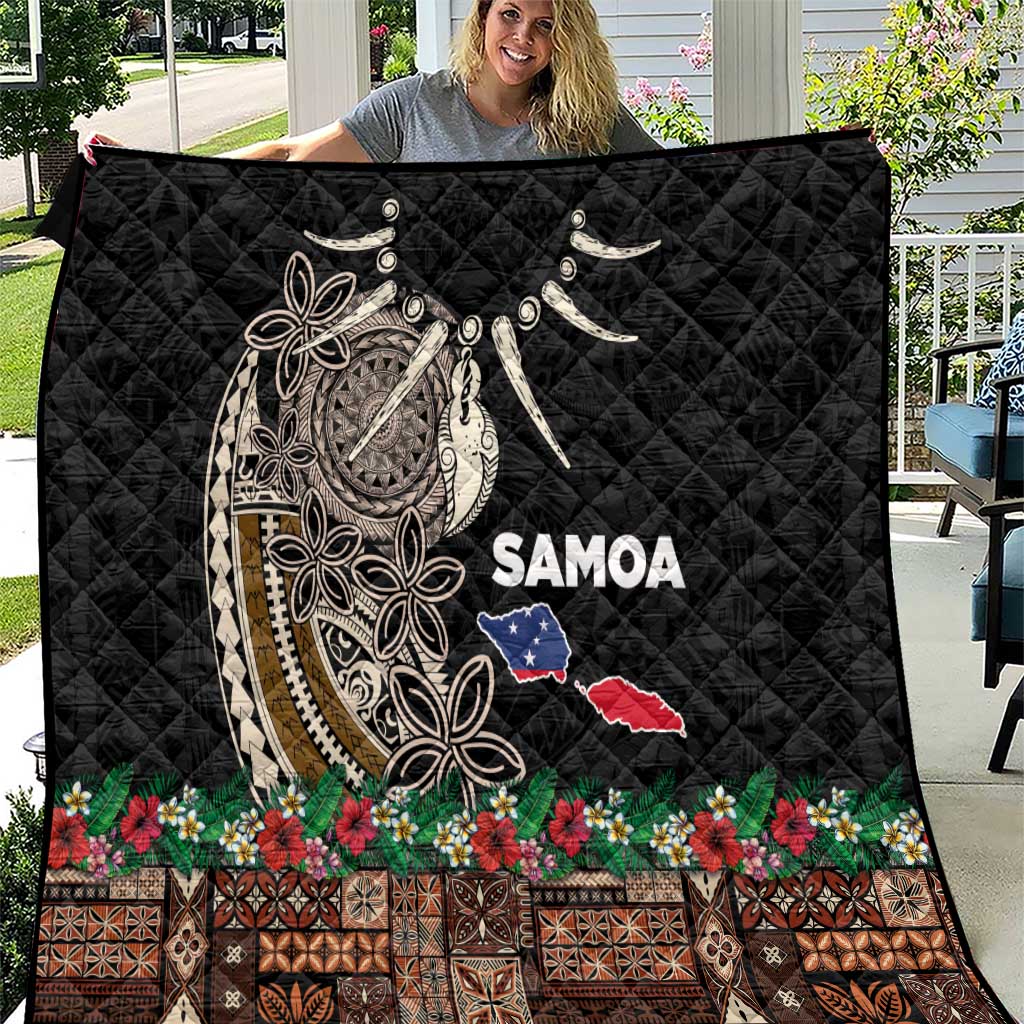 Samoa Siapo Polynesian Art Quilt Tropical Flowers and Tatau Pattern Brown