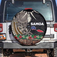 Samoa Siapo Polynesian Art Spare Tire Cover Tropical Flowers and Tatau Pattern Brown