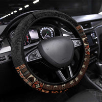 Samoa Siapo Polynesian Art Steering Wheel Cover Tropical Flowers and Tatau Pattern Brown