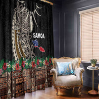 Samoa Siapo Polynesian Art Window Curtain Tropical Flowers and Tatau Pattern Brown
