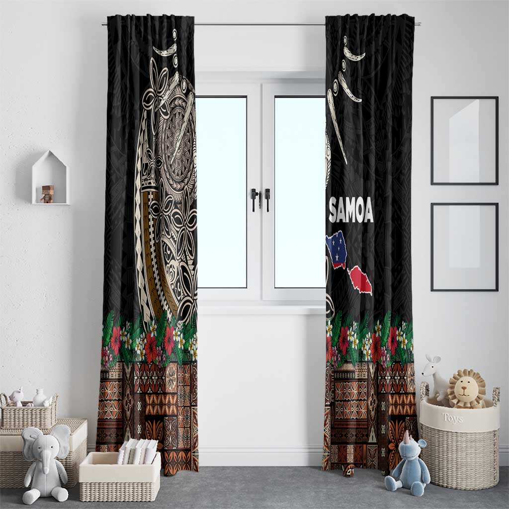 Samoa Siapo Polynesian Art Window Curtain Tropical Flowers and Tatau Pattern Brown