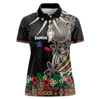 Samoa Siapo Polynesian Art Women Polo Shirt Tropical Flowers and Tatau Pattern Brown