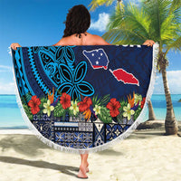 Samoa Siapo Polynesian Art Beach Blanket Tropical Flowers and Tatau Pattern Navy