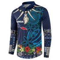 Samoa Siapo Polynesian Art Button Sweatshirt Tropical Flowers and Tatau Pattern Navy