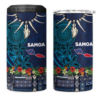 Samoa Siapo Polynesian Art 4 in 1 Can Cooler Tumbler Tropical Flowers and Tatau Pattern Navy