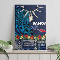 Samoa Siapo Polynesian Art Canvas Wall Art Tropical Flowers and Tatau Pattern Navy