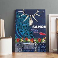 Samoa Siapo Polynesian Art Canvas Wall Art Tropical Flowers and Tatau Pattern Navy